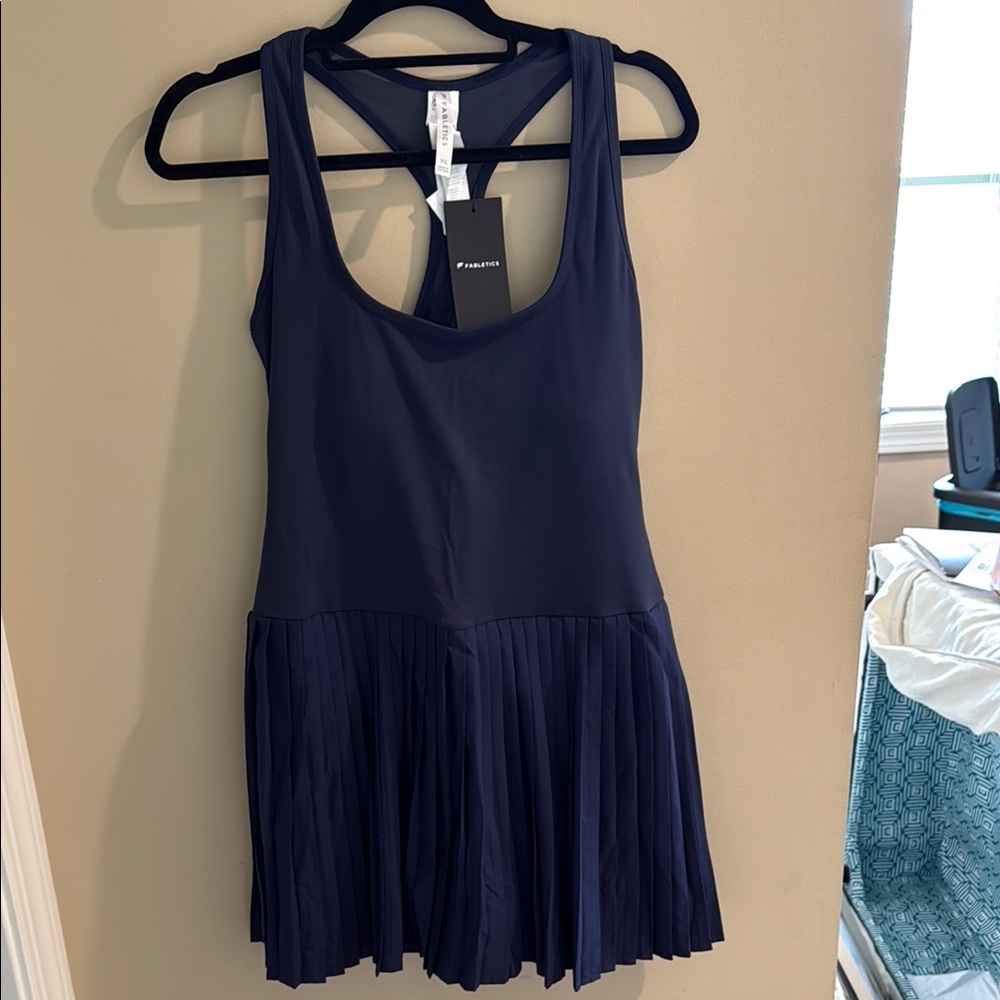 Fabletics Navy Blue Pleated Athletic Dress